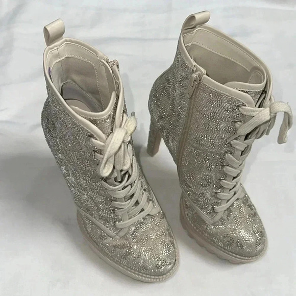 EUC GIANNI BINI HALLAND GLITZY EMBELLISHED LEOPARD PLATFORM HEELED BOOTIES - Picture 3 of 13